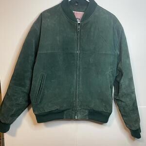Vintage 90s Protocol by Pan United Green Suede Leather Bomber Jacket Sz M